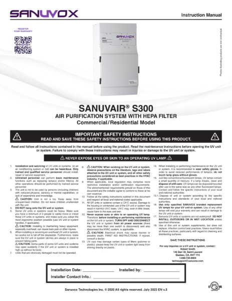 Instruction Manual for Sanuvair S300 (EN)