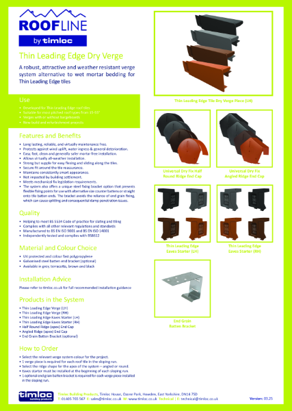 Thin Leading Edge Tile Dry Verge Datasheet