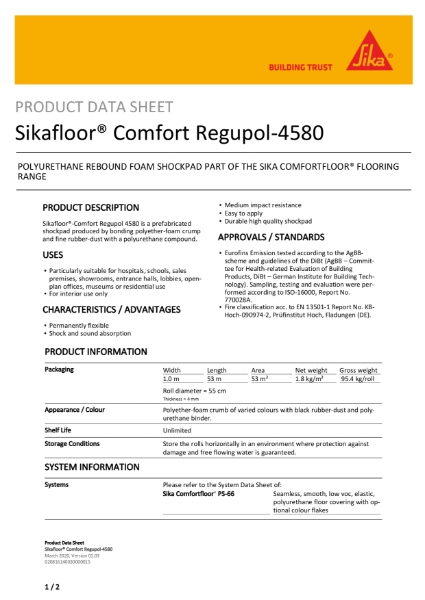 Product Data Sheet - Sikafloor ComfortRegupol-4580