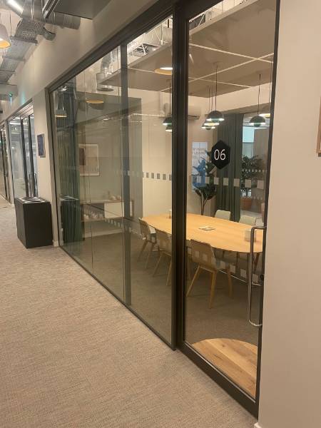 Mailbox Birmingham using Apton's Glazed Partitions, acoustic doors and sliding glass doors.