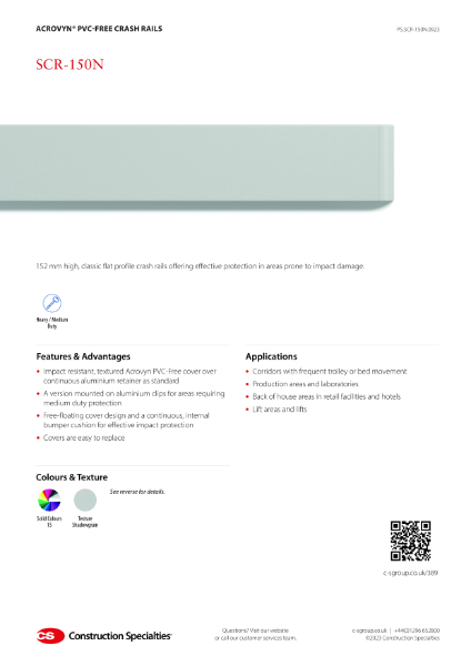 CS Acrovyn PVC-Free SCR-150N Crash Rails_Product Sheet (09.23)