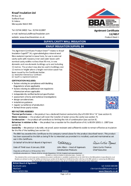 11/4857 Supafil® 34 Cavity Wall Insulation