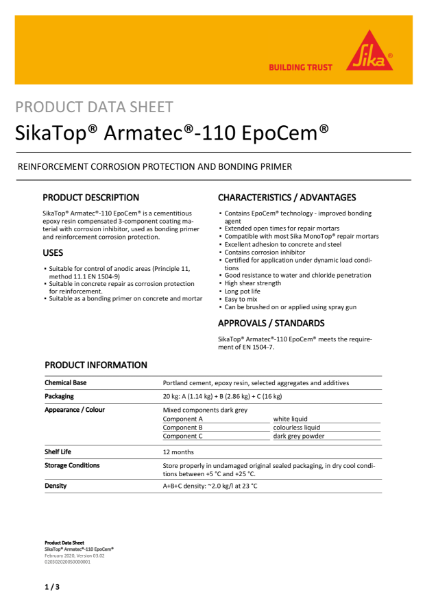 SikaTop® Armatec®-110 EpoCem® Product Data Sheet