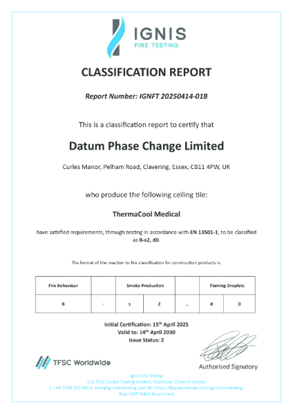 ThermaCool Acoustic EN13501-1 Fire Certificate Medical