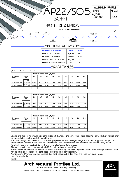 AP22/50S - Aluminium - Soffit Data sheet