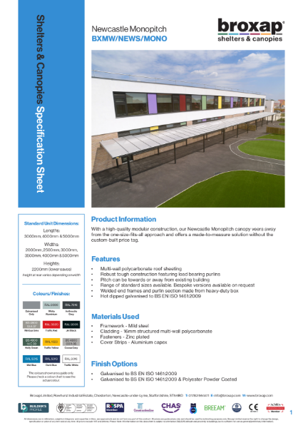 Newcastle Monopitch Specification Sheet