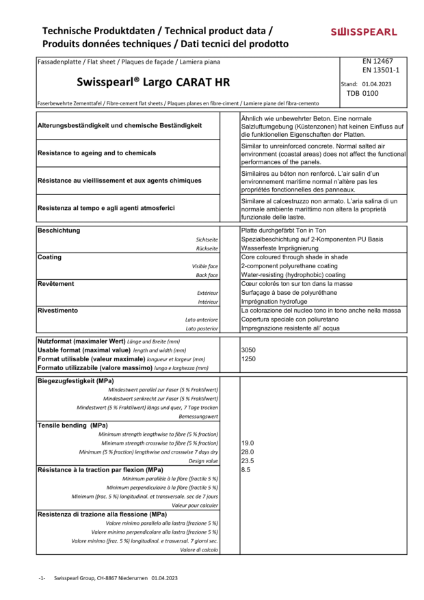 Swisspearl Carat Technical Datasheet