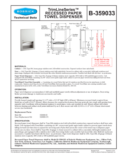 TrimLineSeries™ Recessed Paper Towel Dispenser - B-359033