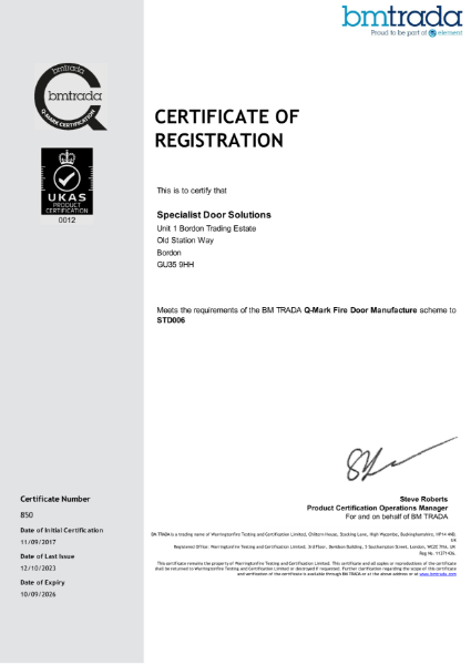 BM Trada Certificate of Registration
