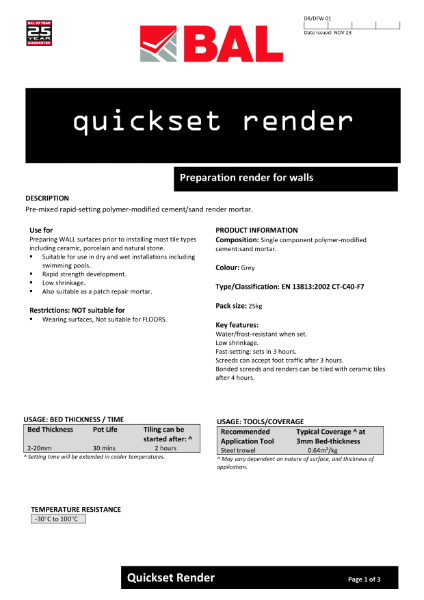 BAL Quickset Render - Technical Datasheet