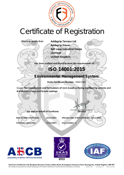 Addagrip Terraco ISO 14001 Certificate