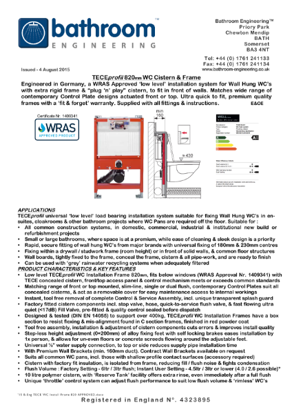 H82 WC Frame, Cistern Frame, TECEprofil