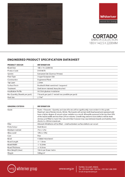 180 x 14 x 2200mm Barista Cortado Plank Spec Sheet