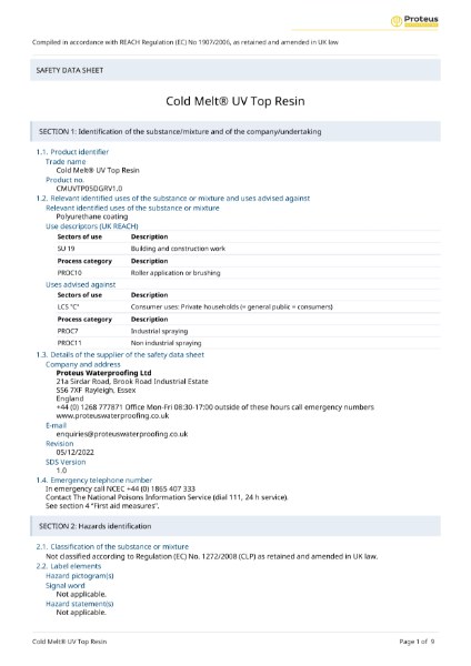 Safety Data Sheet - Cold Melt® UV Top (Resin)