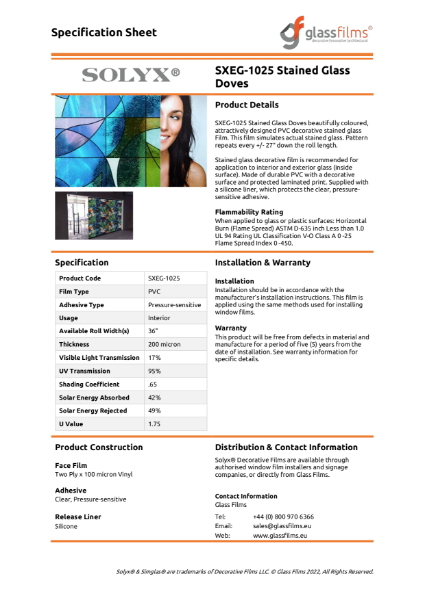 SXEG-1025 Stained Glass Doves Specification Sheet