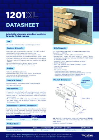1201XL Telescopic Underfloor Ventilator Datasheet