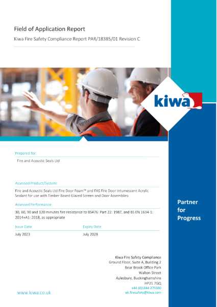 Fire Door Foam & Intumescent Acrylic Sealant - Kiwa Field of Application Report Par/18385/01 Rev C 