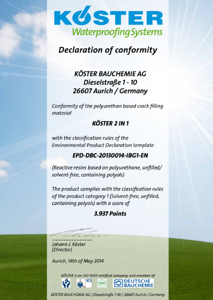 Koster 2 IN 1 Environmental Product Declaration