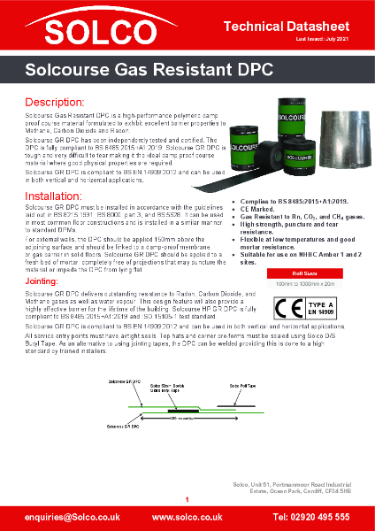 Solcourse Gas Resistant DPC Technical Data Sheet
