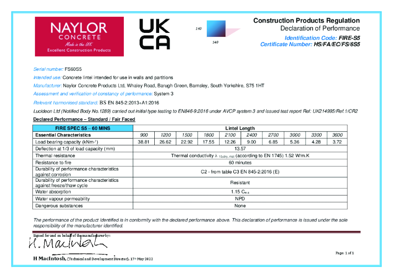 Fire S5 - 60 Minutes - Declaration of Performance