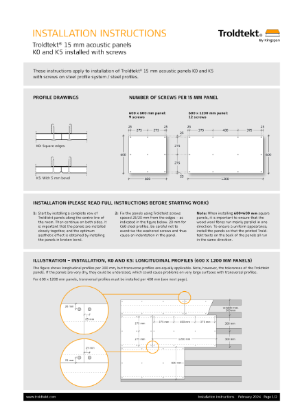 Troldtekt Acoustic Panels - 15 mm Installation Instructions