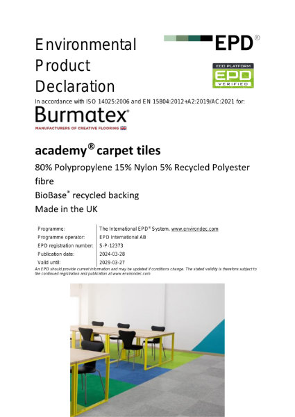 EPD certificate for academy® carpet tiles