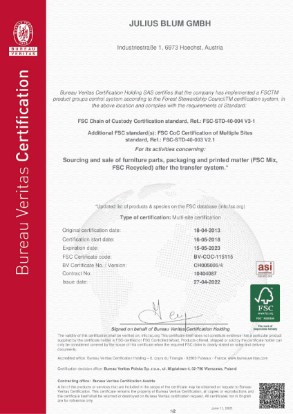 Blum FSC Certification