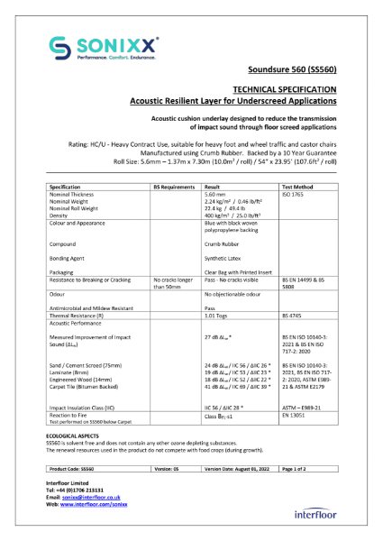 Soundsure 560 (SS560)
TECHNICAL SPECIFICATION