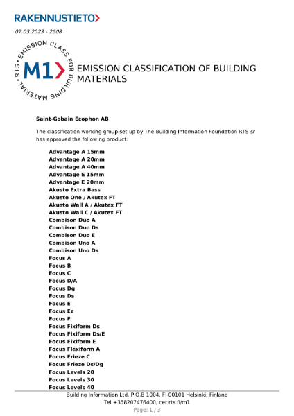 M1 Certificate - All Ecophon products 