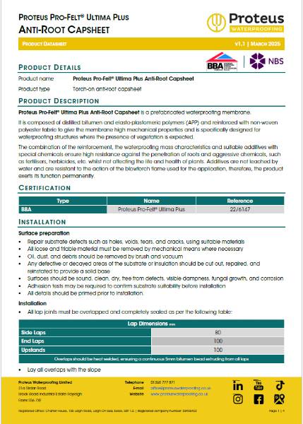 Product Data Sheet - Proteus Pro-Felt® Ultima Plus Anti-Root Capsheet