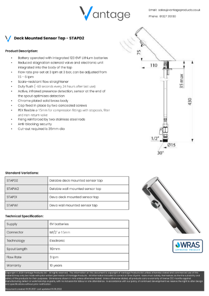 Product Data Sheet - STAPD2 (Delabie)