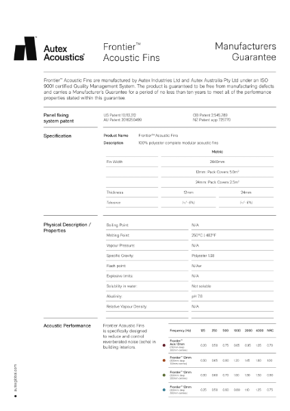 Frontier Fin Manufacturers Warranty