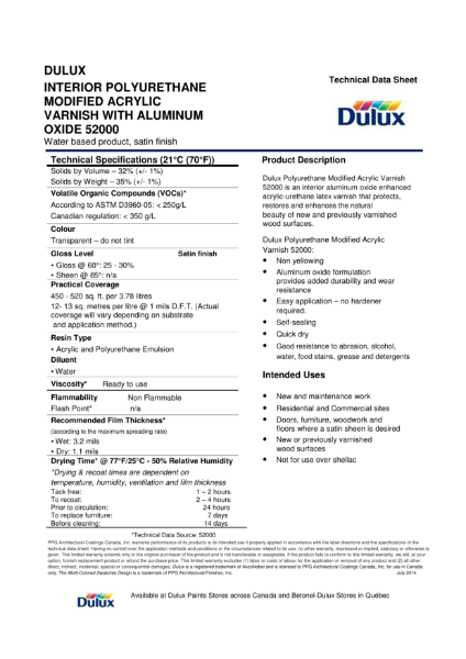 Dulux Interior Polyurethane Modified Acrylic Varnish With Aluminum Oxide 52000