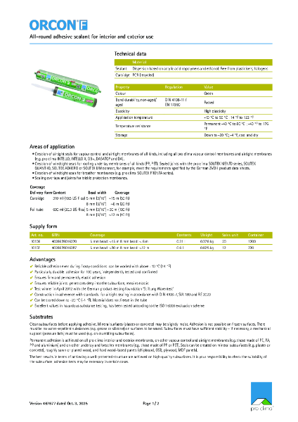 Pro Clima Orcon F Technical Datasheet