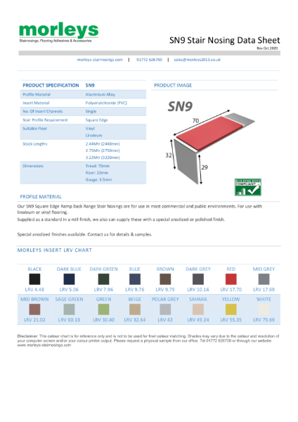 SN9 90° Square Single Channel Rampback Stair Nosing / Stair Edging