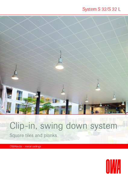 S32 and S32L clip-in metal swing down ceiling system