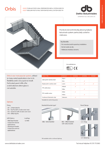 Orbis OS230/OS231 Balustrade System with Perforated Infill Data Sheet