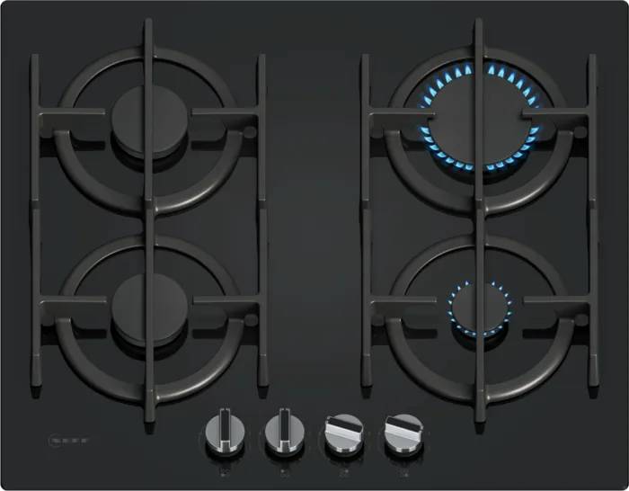 Gas hobs on black glass