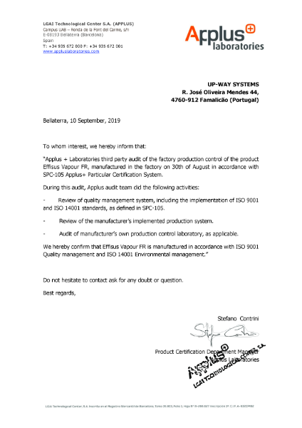 Effisus Vapour FR ISO 9001 & ISO 14001