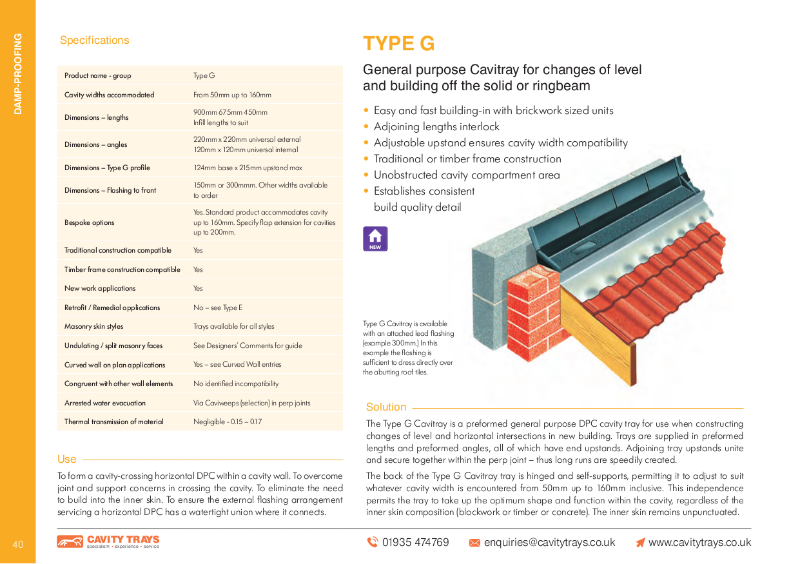 Cavity Trays Ltd Type G horizontal cavity tray lean to flat roof