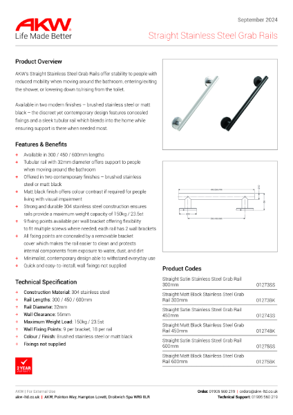 Straight Stainless Steel Grab Rails