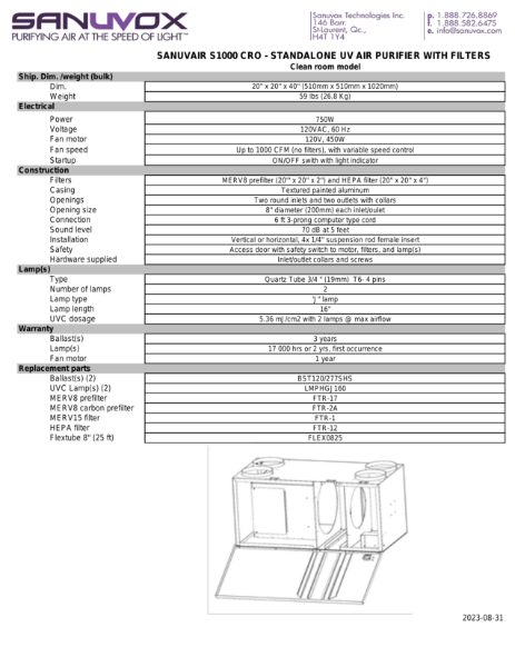 SpecSheet for Sanuvair S1000 CRO (EN)