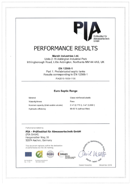 Certificate: Euro Septic Range