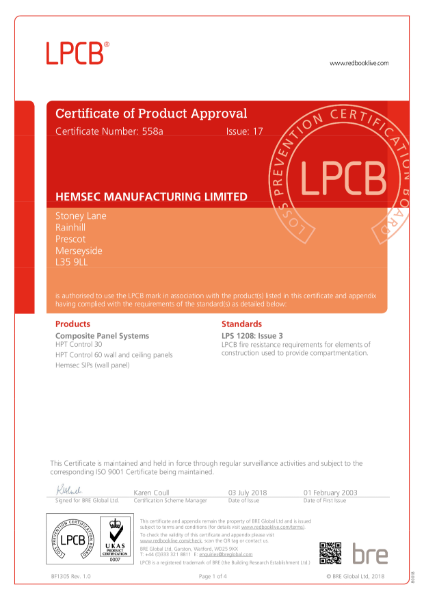 Hemsec LPCB LPS 1208 Certificate 558a