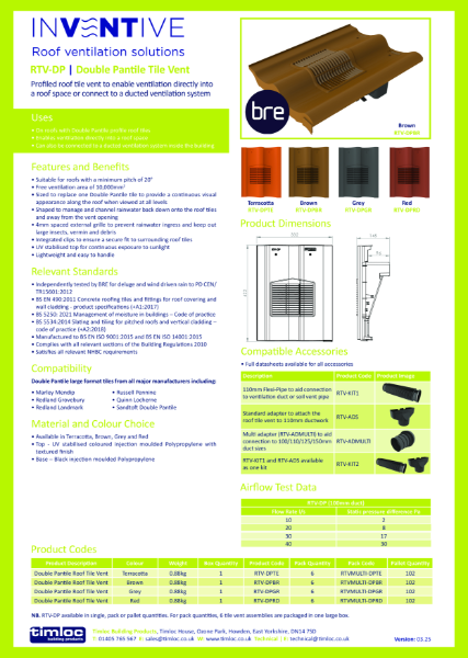 Double Pantile Roof Tile Vent Datasheet