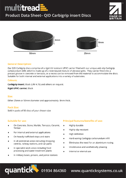 QID - Carborundum Insert Discs Product Data Sheet