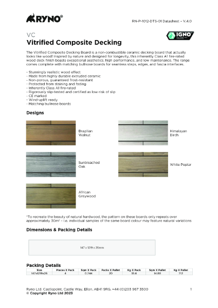 Vitrified Composite Decking - Datasheet