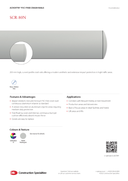 CS Acrovyn PVC-Free SCR-80N Crash Rail_Product Sheet (09.23)