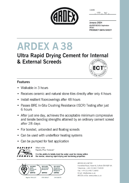 ARDEX A 38 Datasheet