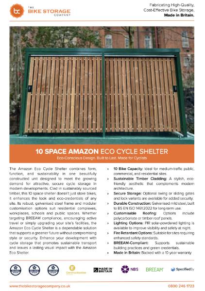 10 Space Amazon Eco Cycle Shelter Specification Sheet